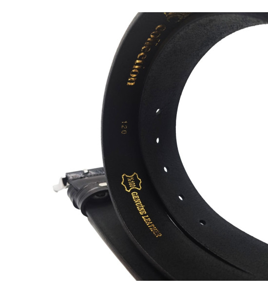 ALC Collection Siyah Dikiş Desenli Orijinal Manda Derisi 3,8 cm Erkek Deri Kemer