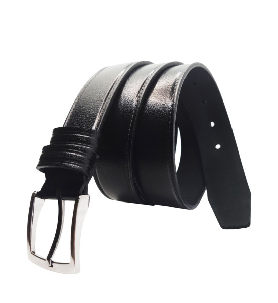 ALC Collection Siyah Dikiş Desenli Orijinal Manda Derisi 3,8 cm Erkek Deri Kemer