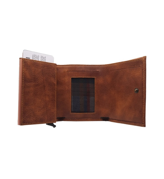 ALC Collection Hakiki Deri Otomatik Mekanizmalı Kartlık Cüzdan (Fındık Kahve) (Crazy)