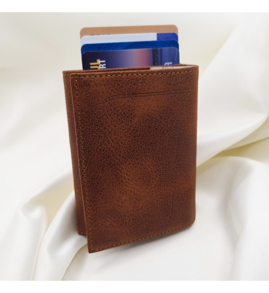 ALC Collection Hakiki Deri Otomatik Mekanizmalı Kartlık Cüzdan (Fındık Kahve) (Crazy)