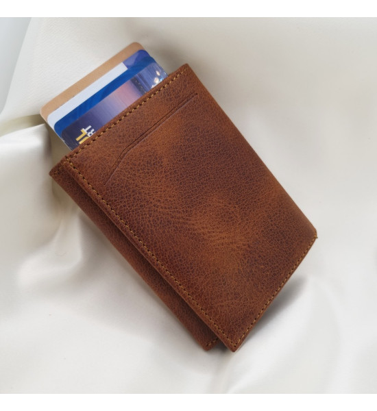 ALC Collection Hakiki Deri Otomatik Mekanizmalı Kartlık Cüzdan (Fındık Kahve) (Crazy)