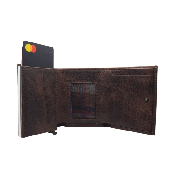 ALC Collection Hakiki Deri Otomatik Mekanizmalı Kartlık Cüzdan (Kahverengi) (Crazy)