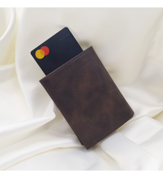 ALC Collection Hakiki Deri Otomatik Mekanizmalı Kartlık Cüzdan (Kahverengi) (Crazy)