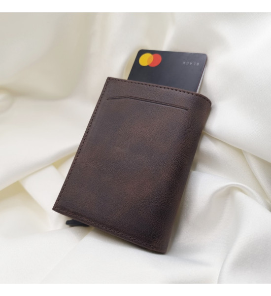 ALC Collection Hakiki Deri Otomatik Mekanizmalı Kartlık Cüzdan (Kahverengi) (Crazy)