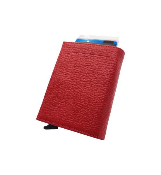ALC Collection Hakiki Deri Otomatik Mekanizmalı Kartlık Cüzdan (Kırmızı) (Floter)