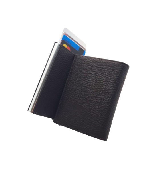 ALC Collection Hakiki Deri Otomatik Mekanizmalı Kartlık Cüzdan (Koyu Kahverengi) (Floter)