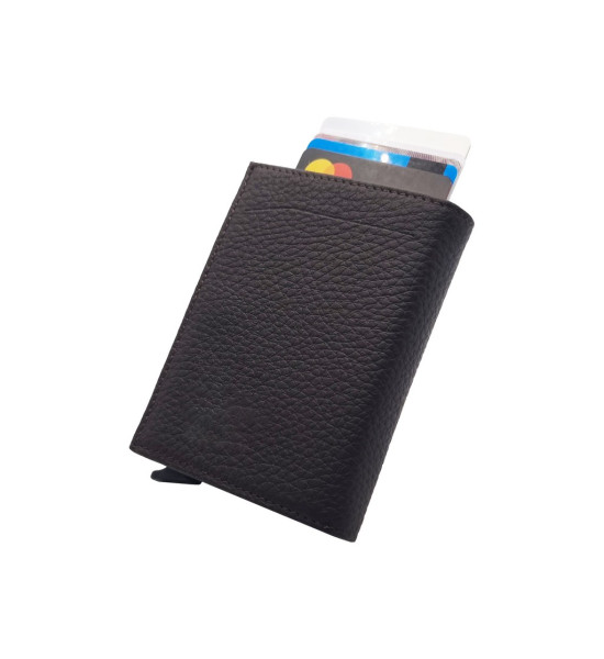 ALC Collection Hakiki Deri Otomatik Mekanizmalı Kartlık Cüzdan (Koyu Kahverengi) (Floter)