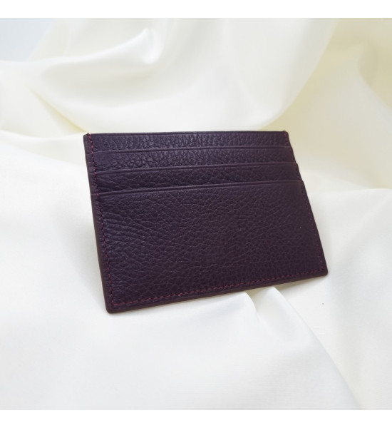 ALC Collection Hakiki Deri Floter Desen İnce Unisex Klasik Kartlık Cüzdan (Bordo)