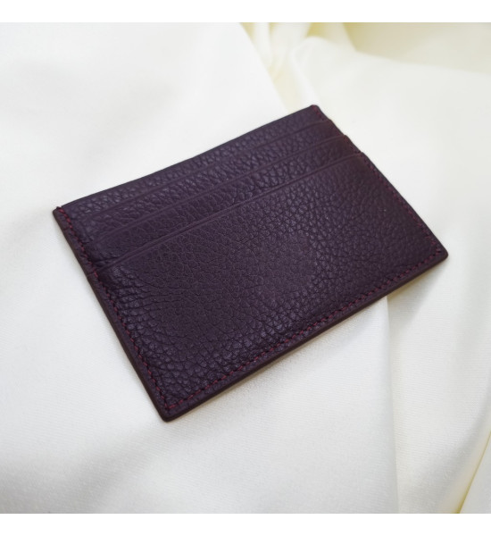 ALC Collection Hakiki Deri Floter Desen İnce Unisex Klasik Kartlık Cüzdan (Bordo)