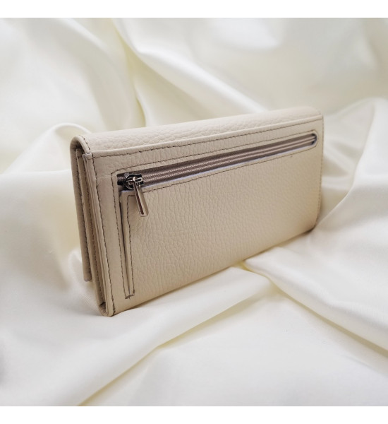 ALC Collection Hakiki Deri Lüks Klasik Kapaklı Unisex Cüzdan (Krem)