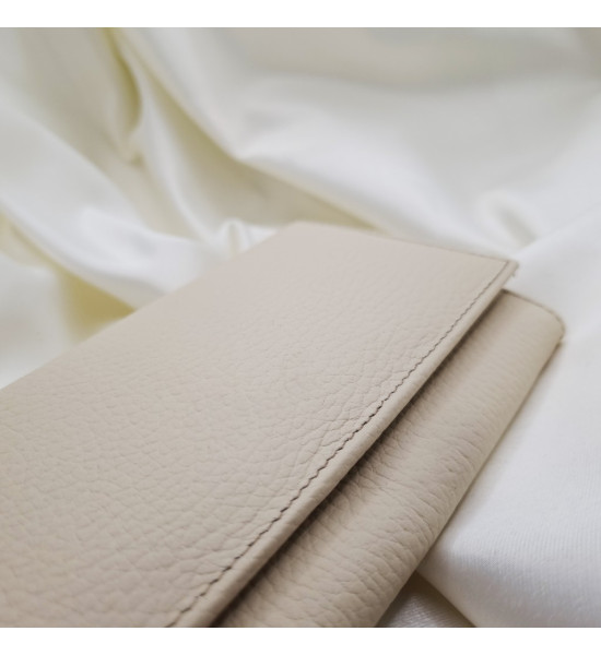 ALC Collection Hakiki Deri Lüks Klasik Kapaklı Unisex Cüzdan (Krem)