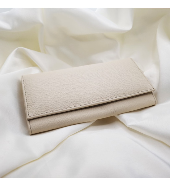 ALC Collection Hakiki Deri Lüks Klasik Kapaklı Unisex Cüzdan (Krem)