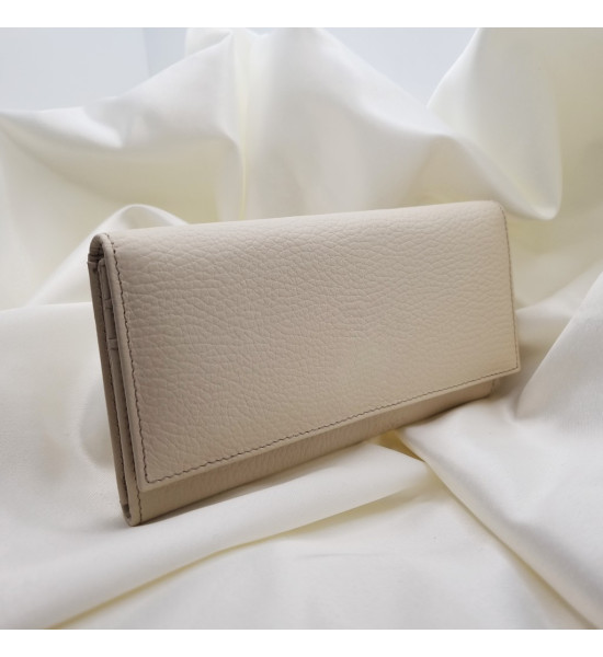 ALC Collection Hakiki Deri Lüks Klasik Kapaklı Unisex Cüzdan (Krem)