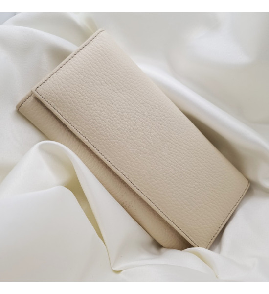 ALC Collection Hakiki Deri Lüks Klasik Kapaklı Unisex Cüzdan (Krem)