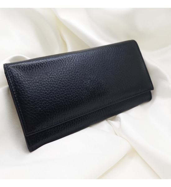 ALC Collection Hakiki Deri Lüks Klasik Kapaklı Unisex Cüzdan (Siyah)