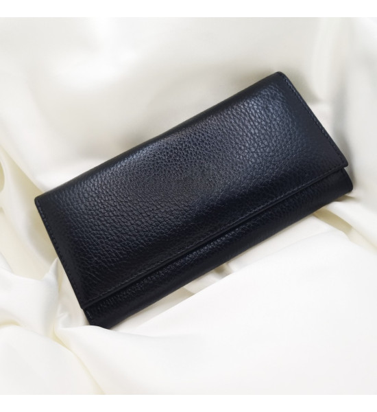 ALC Collection Hakiki Deri Lüks Klasik Kapaklı Unisex Cüzdan (Siyah)