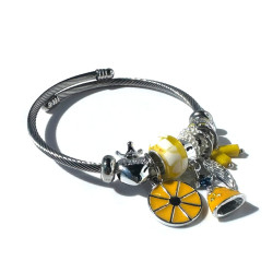 Portakal Charm Love Yazılı Gümüş Kaplama Çelik Bileklik