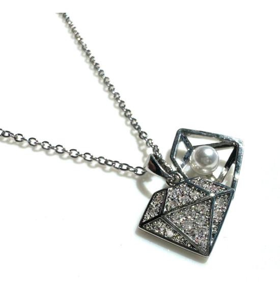 ALC Collection Kapaklı Elmas Tasarım Zirkon Detaylı Gümüş Kaplama Çelik Kolye