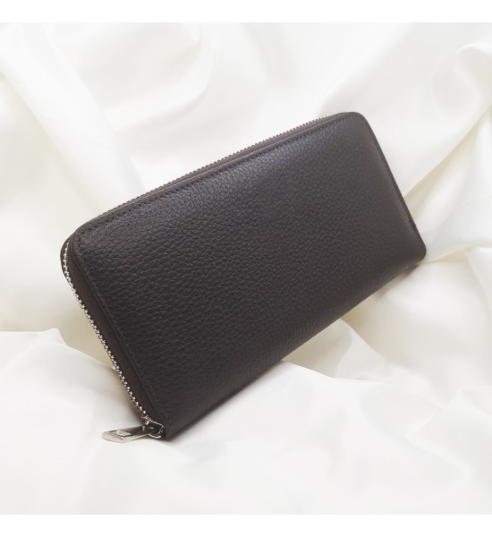 ALC Collection Fermuarlı Lüks Hakiki Deri, Büyük Boy Kadın Cüzdan (Kahverengi)