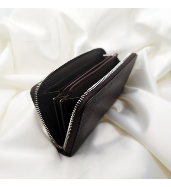 ALC Collection Fermuarlı Lüks Hakiki Deri, Büyük Boy Kadın Cüzdan (Kahverengi)