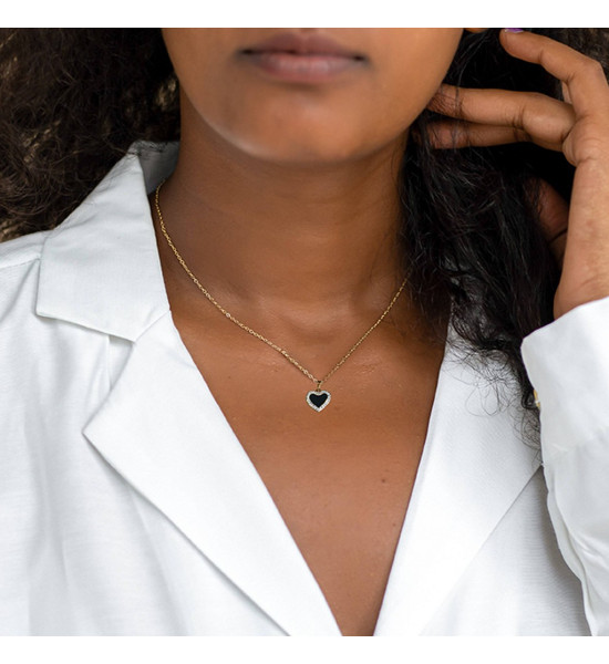 ALC Collection Zirkon Detaylı Altın Kaplama Çelik Kalpli Kolye