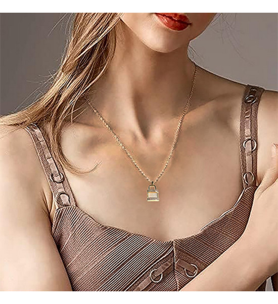 ALC Collection Kilit Tasarım Zirkon Altın Kaplama Çelik Kolye