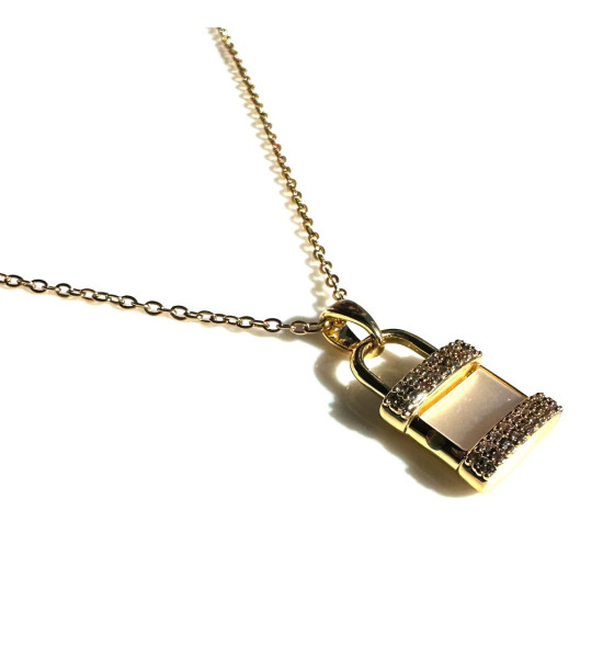 ALC Collection Kilit Tasarım Zirkon Altın Kaplama Çelik Kolye