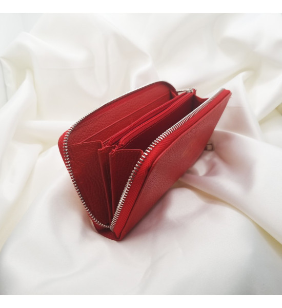 ALC Collection Fermuarlı Lüks Hakiki Deri, Büyük Boy Kadın Cüzdan (Kırmızı)