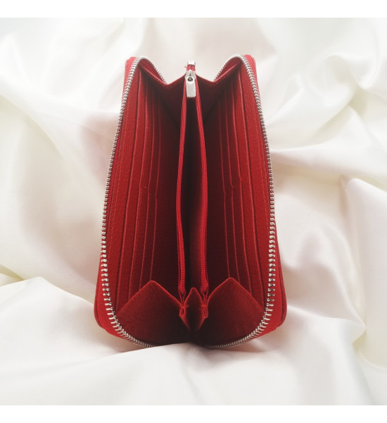 ALC Collection Fermuarlı Lüks Hakiki Deri, Büyük Boy Kadın Cüzdan (Kırmızı)