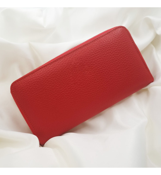 ALC Collection Fermuarlı Lüks Hakiki Deri, Büyük Boy Kadın Cüzdan (Kırmızı)