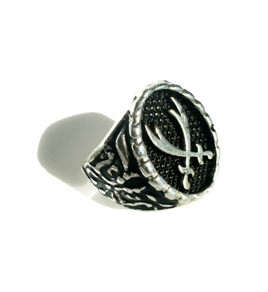 ALC Collection Zülfikar Kılıcı Tasarım Gümüş Kaplama Siyah Detay Erkek Yüzük