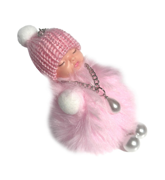 ALC Collection Peluş Uyuyan Bebek Ponpon İnci Detaylı Anahtarlık (Açık Pembe)