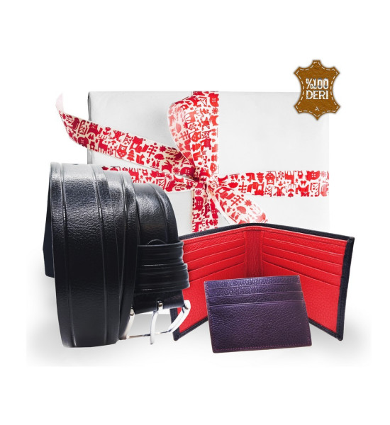 ALC Collection Premium Hakiki Deri Erkek Aksesuar Seti (Cüzdan, Kartlık, Kemer)