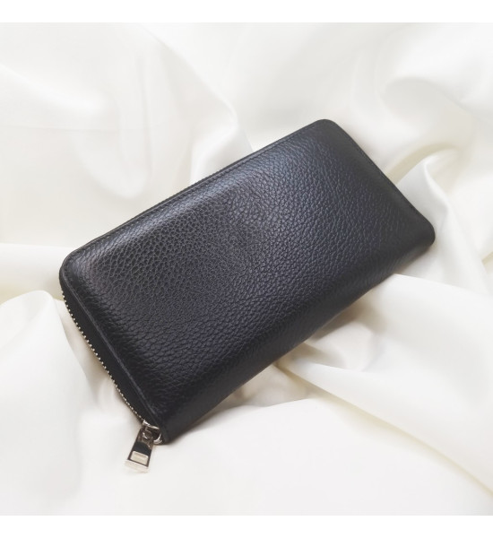 ALC Collection Fermuarlı Lüks Hakiki Deri, Büyük Boy Kadın Cüzdan (Siyah)