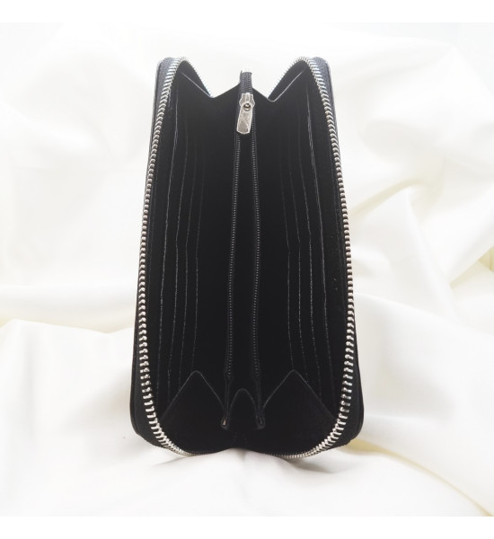 ALC Collection Fermuarlı Lüks Hakiki Deri, Büyük Boy Kadın Cüzdan (Siyah)