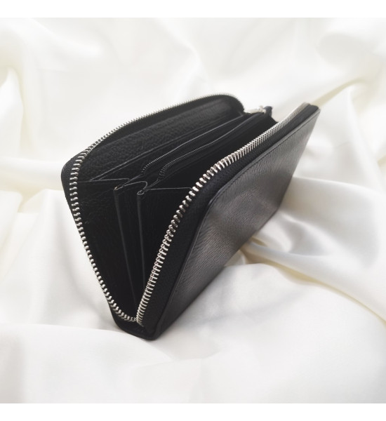 ALC Collection Fermuarlı Lüks Hakiki Deri, Büyük Boy Kadın Cüzdan (Siyah)