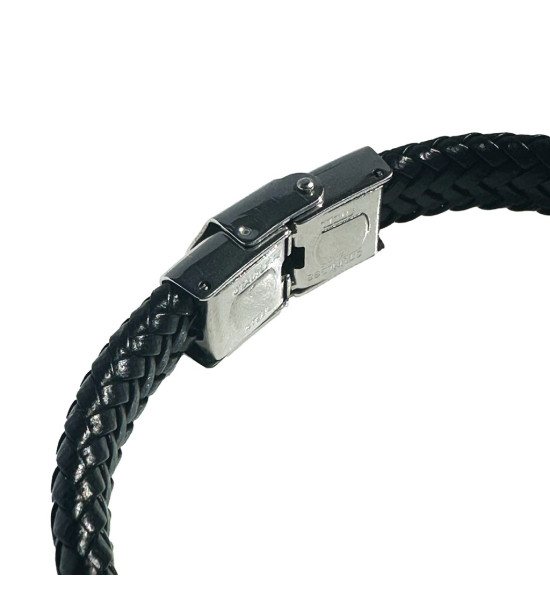 ALC Collection Örgülü Deri Tasarım Gümüş ve Altın Kaplama Erkek Bileklik