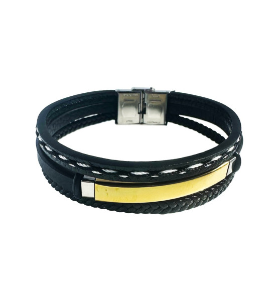 ALC Collection Üçlü Geniş Altın Kaplama Detaylı Orijinal Çelik Deri Bileklik