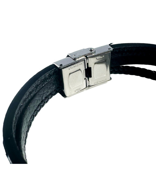 ALC Collection Üçlü Geniş Altın Kaplama Detaylı Orijinal Çelik Deri Bileklik