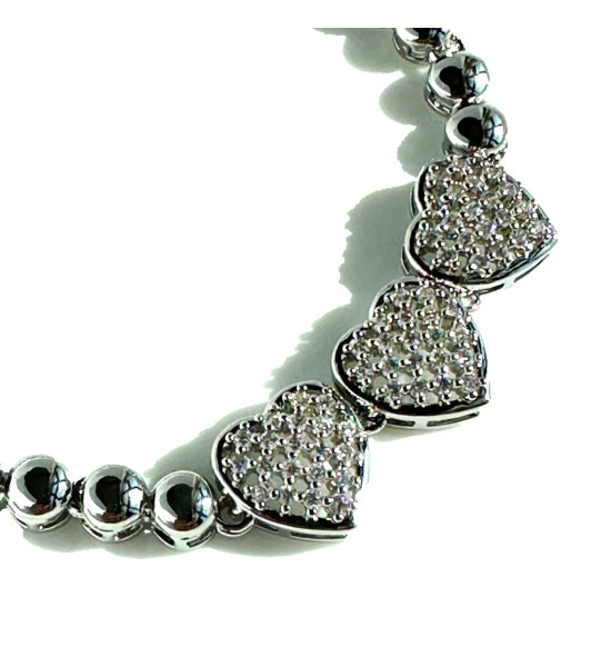 ALC Collection Üç Kalp Gümüş Kaplama Zirkon Detaylı Çelik Bileklik