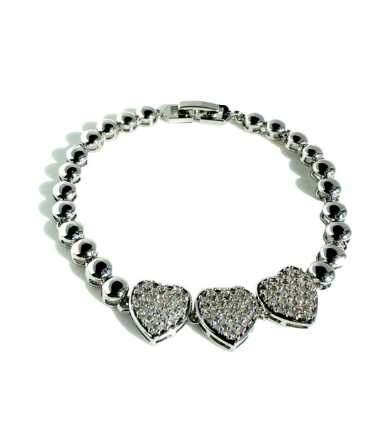 ALC Collection Üç Kalp Gümüş Kaplama Zirkon Detaylı Çelik Bileklik