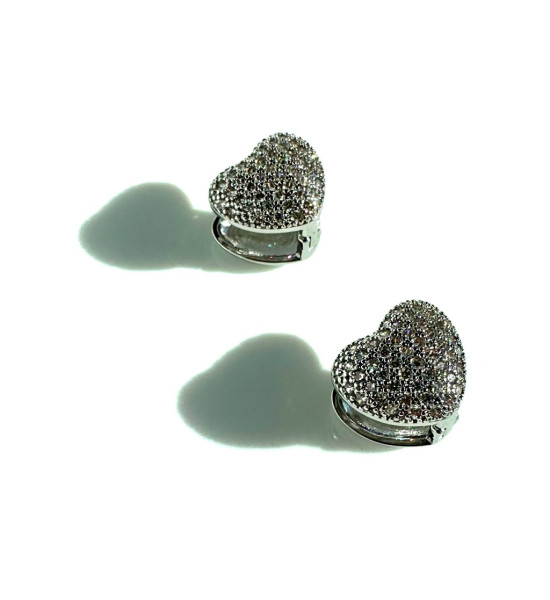 ALC Collection Kalp Tasarım Zirkon Detaylı Çelik Çift Taraflı Küpe