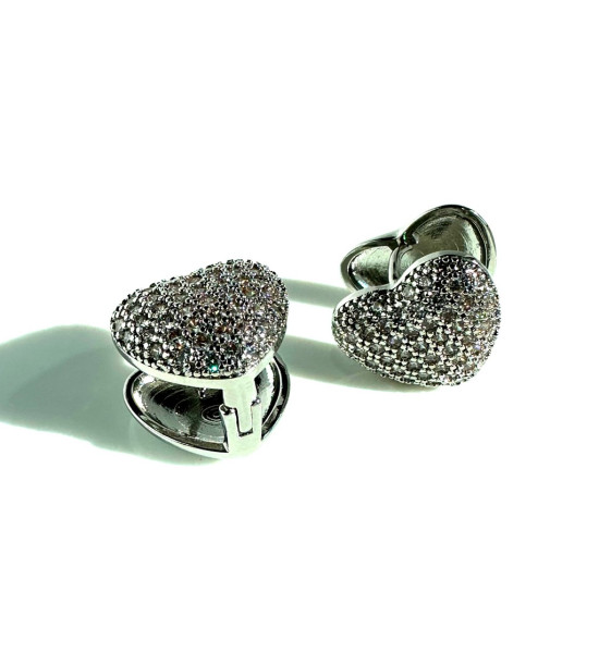 ALC Collection Kalp Tasarım Zirkon Detaylı Çelik Çift Taraflı Küpe