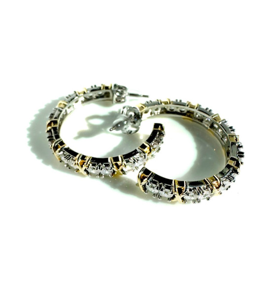 ALC Collection Gold Detaylı Halka Gümüş Kaplama Zirkon Çelik Kadın Küpe