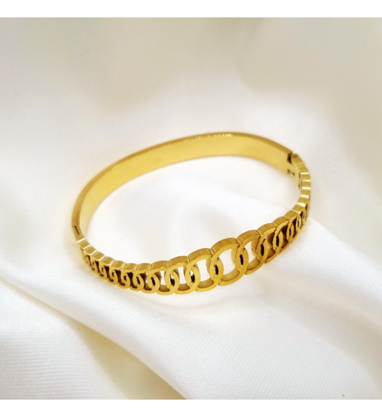 ALC Collection Orijinal Çelik Zincir Tasarım Gold Renk Kelepçe Bileklik