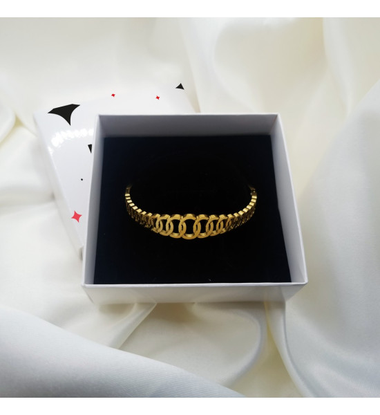ALC Collection Orijinal Çelik Zincir Tasarım Gold Renk Kelepçe Bileklik
