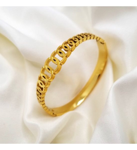 ALC Collection Orijinal Çelik Zincir Tasarım Gold Renk Kelepçe Bileklik