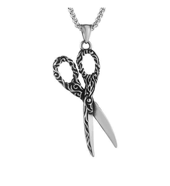 ALC Collection Desenli Makas Objeli Gümüş Kaplama Çelik Zincir Kolye