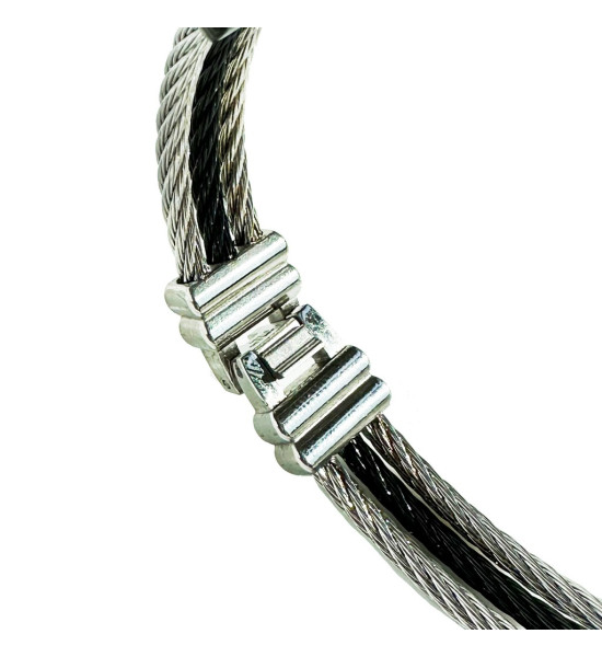 ALC Collection Siyah Detaylı Halat Tasarım Gümüş Kaplama Çelik Bileklik