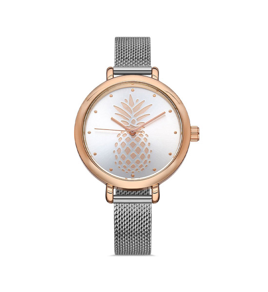 ALC Collection Meyve Desenli Altın Kaplama Gümüş Kordon Kadın Kol Saati